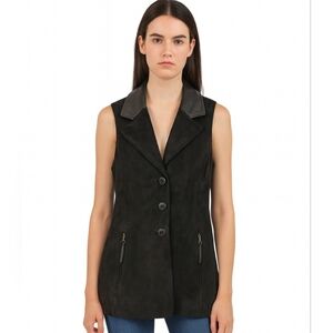 Vintage Cache Leather Suede Black Vest Size Small Biker Grunge Punk Rock 90s‎